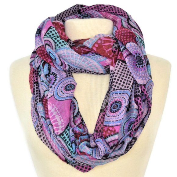Mandala Houndstooth Infinity Circle Fashion Scarf Pink Purple Blue Scarves 64" - Picture 1 of 8